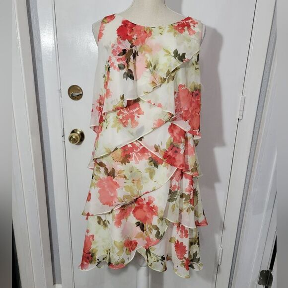 S.L. Fashions Women's Chiffon Tier sleeveless Dress - Picture 2 of 8